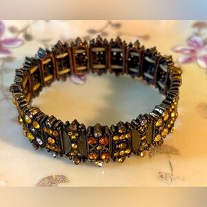 Unbranded Vintage Women’s Bronze Gold Tone Gem Elastic Bracelet 90s 1990s Vtg